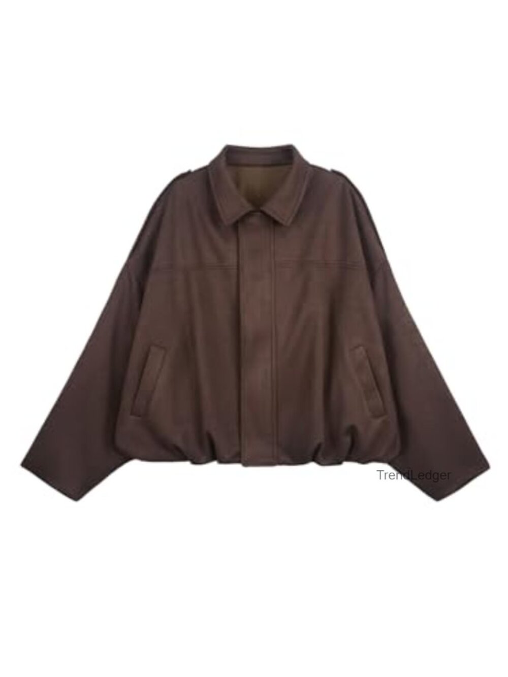 Faux Suede Cropped Bomber Jacket Pilot Lapel Zip Up Oversized Casual Outwear
